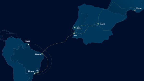 EllaLink’s cable network, 2023 - Iberian Peninsular to Brazil